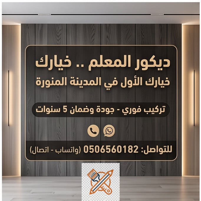لوحة إعلانية لخدمة بديل الخشب في المدينة المنورة – ديكور المعلم للتواصل 0506560182